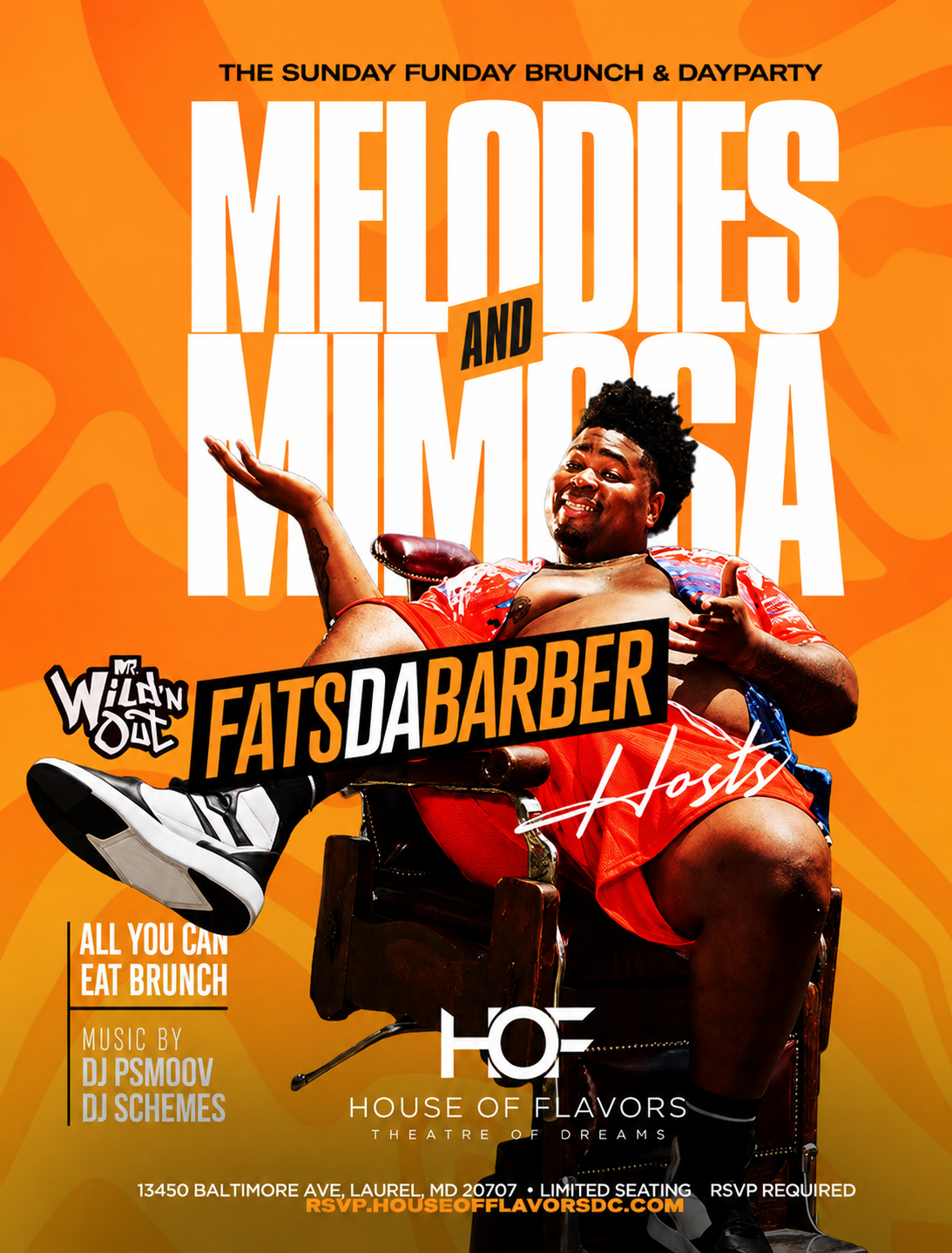Melodies & Mimosas event flyer