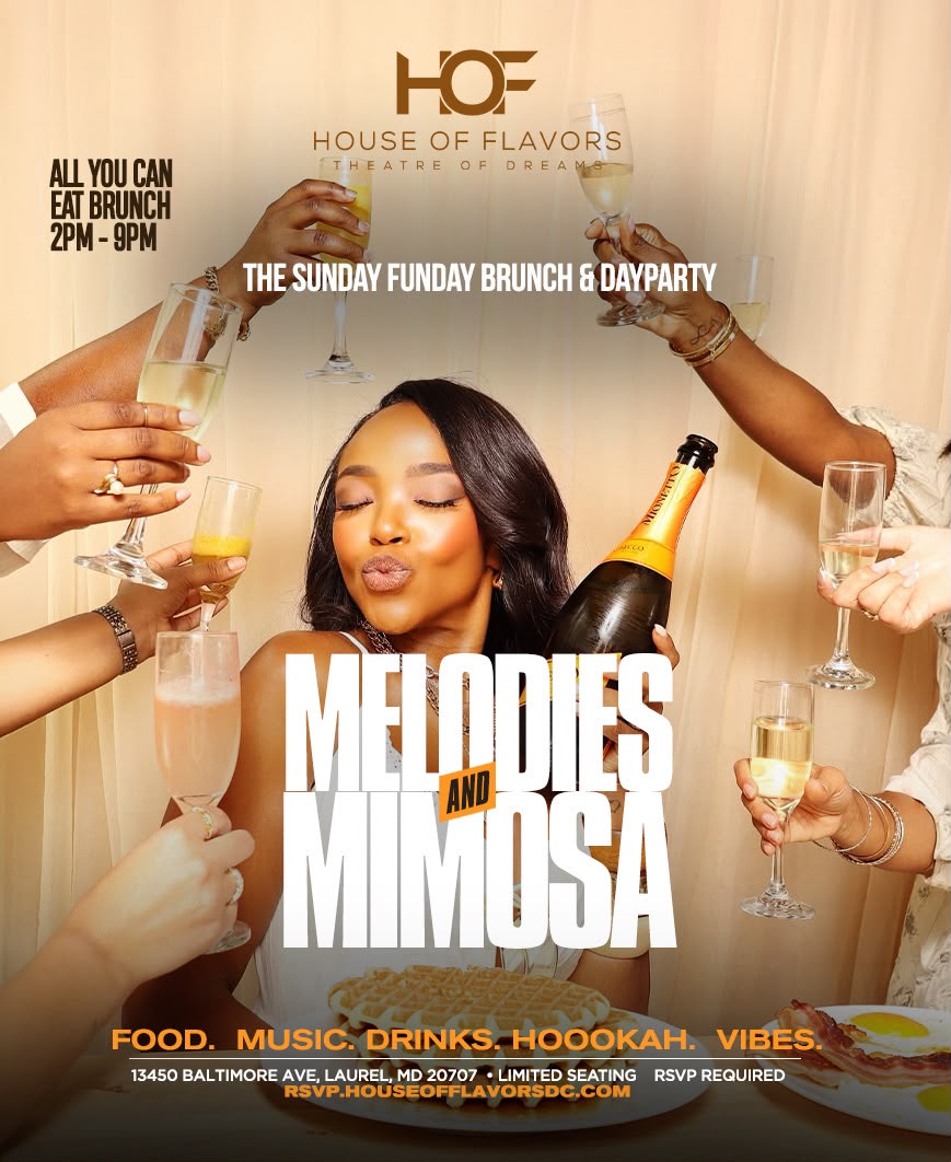 Melodies & Mimosas event flyer